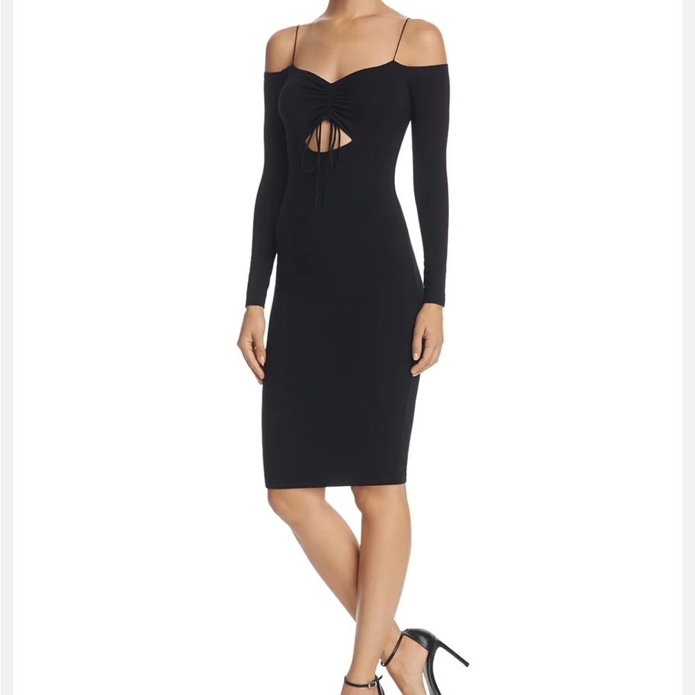 T by Alexander Wang Black Long Sleeve Cut-Out Off-the-Shoulder Dress